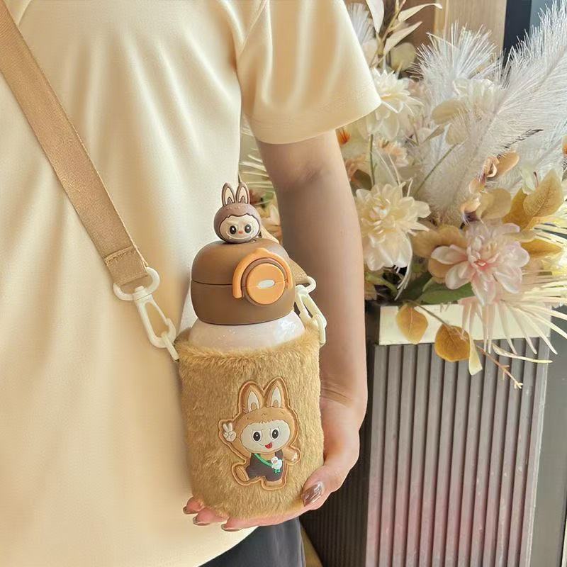 labubu children's thermos cup cute cartoon student double drinking straw water cup boys and girls kindergarten portable kettle