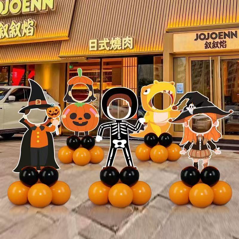 Halloween theme witch cat with wheels can walk balloon decoration atmosphere layout children's photo props
