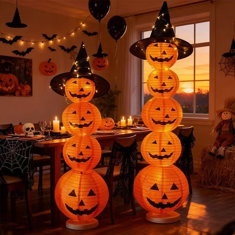 Halloween pumpkin lantern decorations luminous ornaments shop entrance atmosphere dress up bar scene layout props