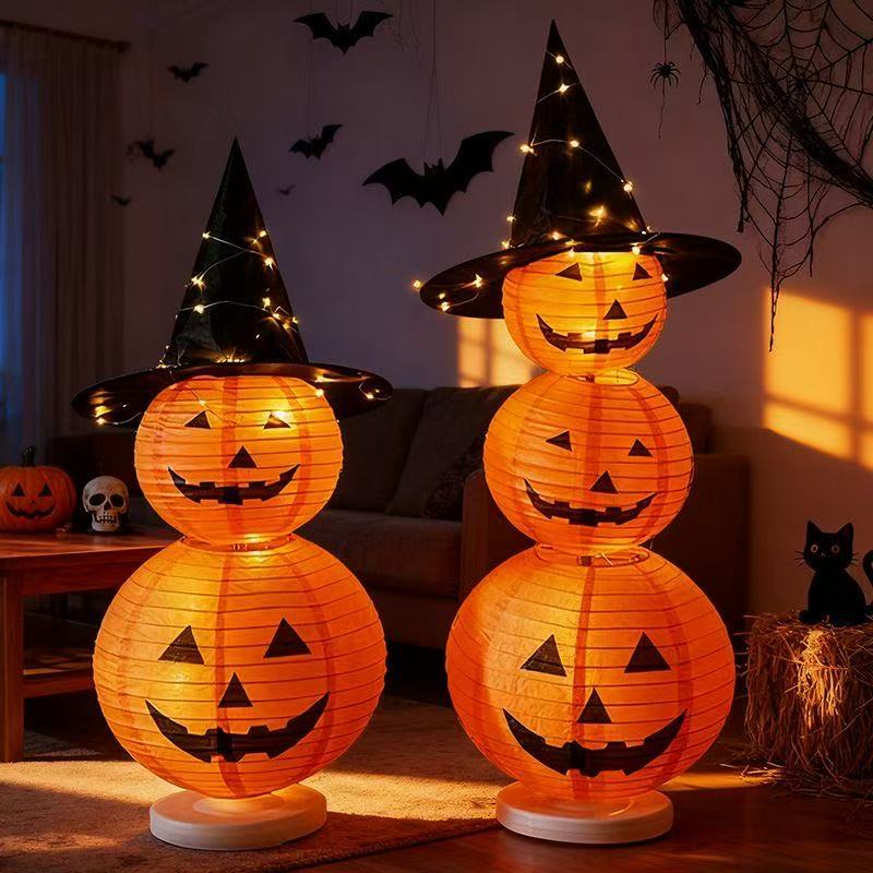 Halloween pumpkin lantern decorations luminous ornaments shop entrance atmosphere dress up bar scene layout props