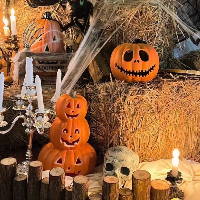 Halloween decoration pumpkin lantern ornaments Internet celebrity funny props outdoor luminous pumpkin head door shop scene layout