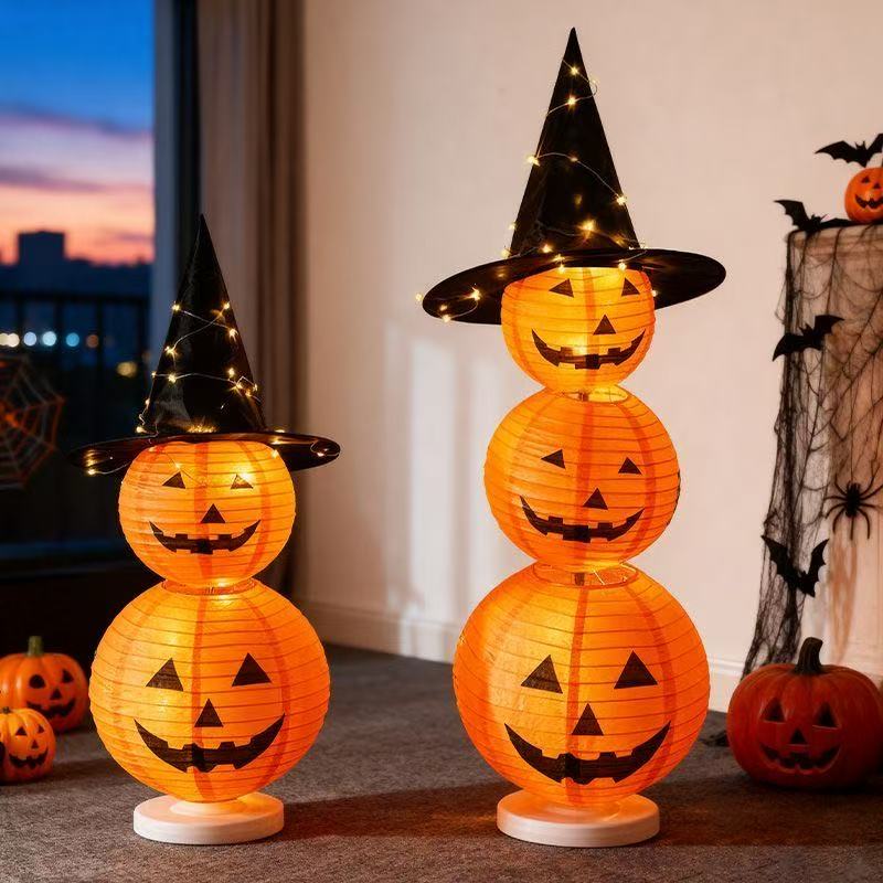 Halloween pumpkin lantern decorations luminous ornaments shop entrance atmosphere dress up bar scene layout props