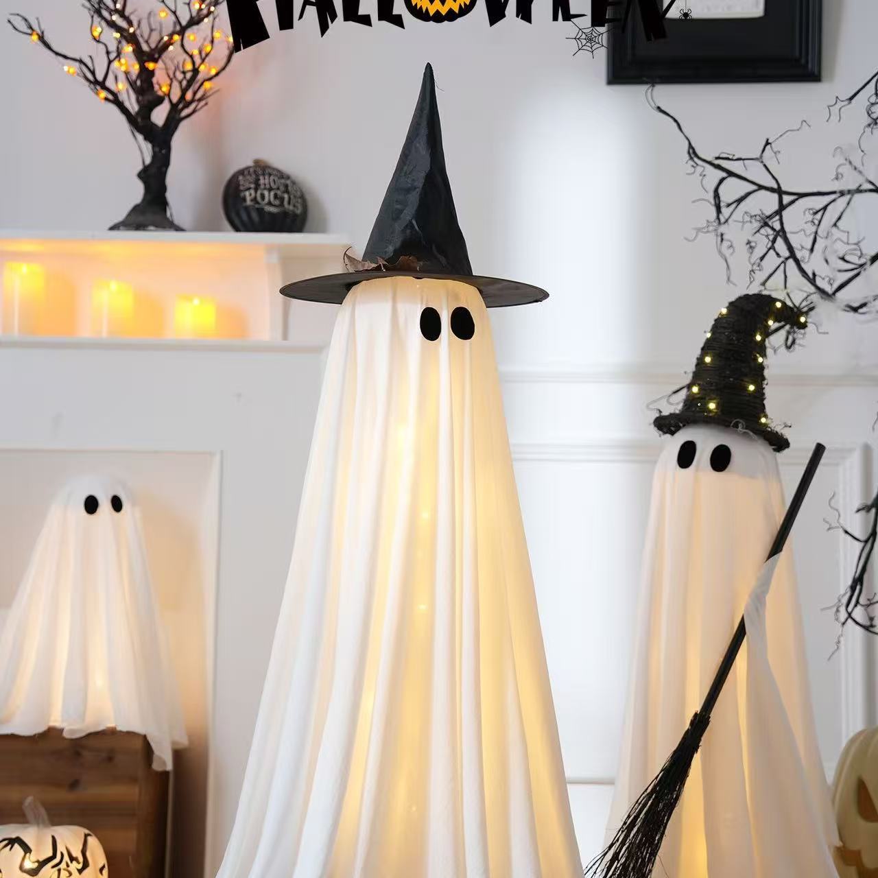 Halloween ghost standing ghost luminous ornaments ghost festival courtyard door window decoration scene layout props
