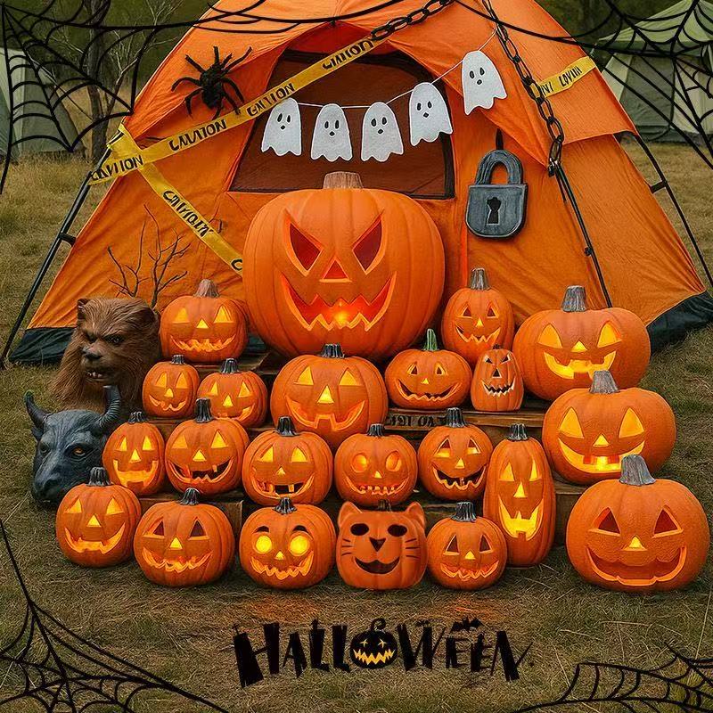 Halloween decoration pumpkin lantern ornaments Internet celebrity funny props outdoor luminous pumpkin head door shop scene layout