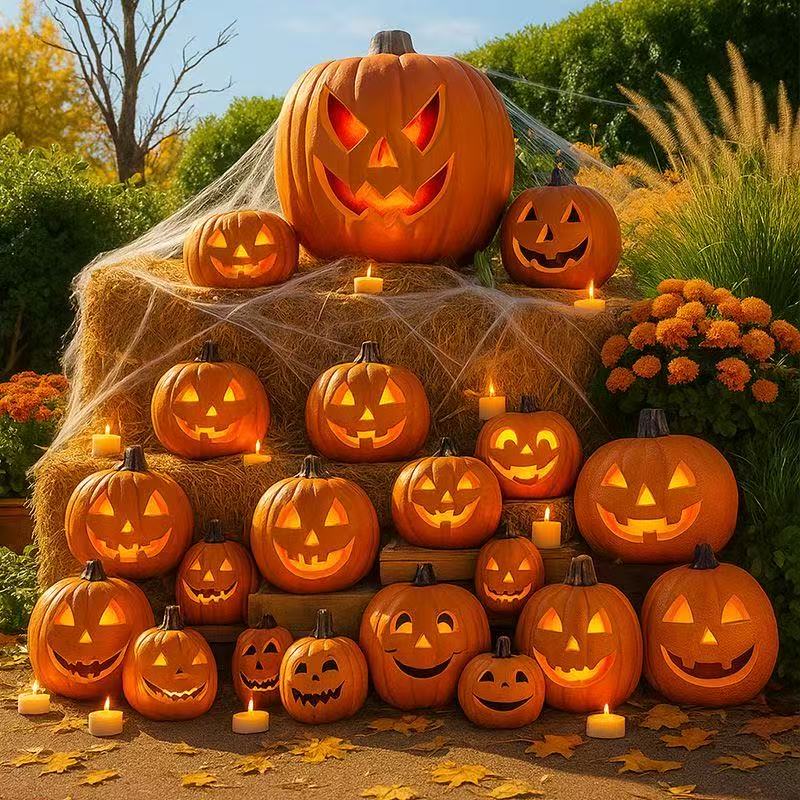 Halloween decoration pumpkin lantern ornaments Internet celebrity funny props outdoor luminous pumpkin head door shop scene layout
