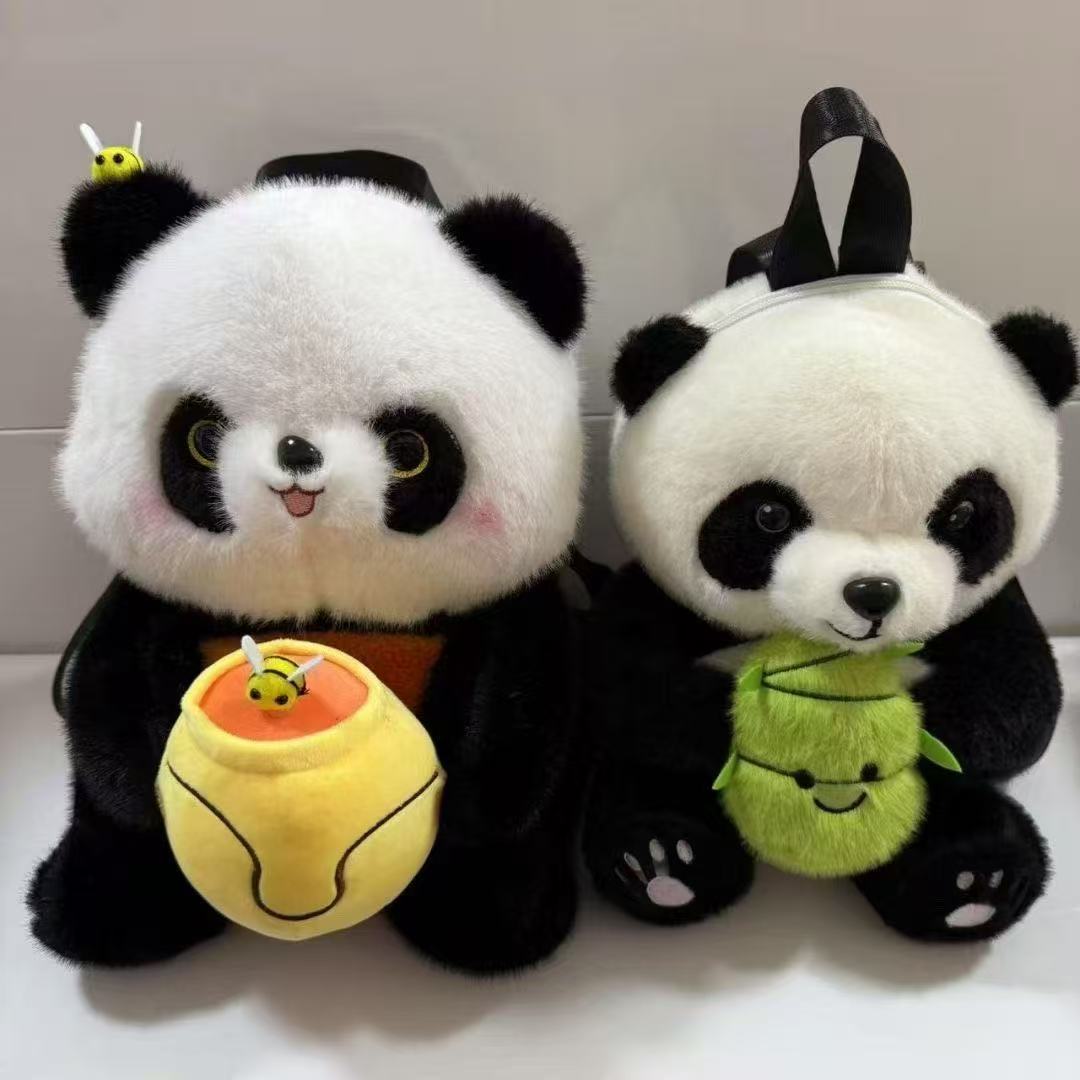 Pandas from Chengdu, China, plush backpack dolls, genuine Huahua cartoon bamboo shoot dolls, children's school bags and backpacks