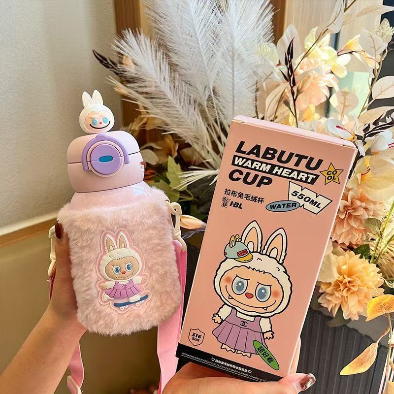 labubu children's thermos cup cute cartoon student double drinking straw water cup boys and girls kindergarten portable kettle