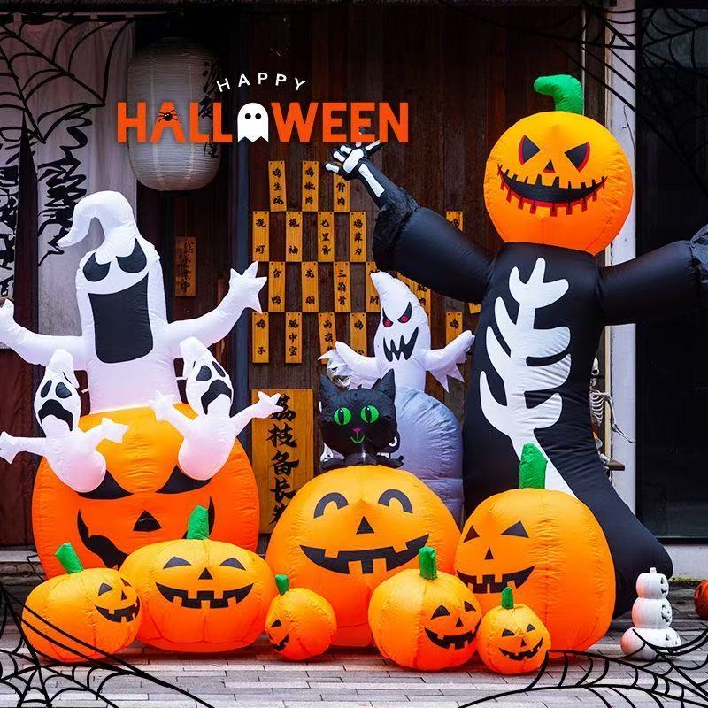 Halloween decoration scene layout large pumpkin balloon inflatable air model activity dress up props kindergarten shopping mall
