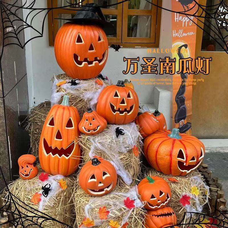 Halloween decoration pumpkin lantern ornaments Internet celebrity funny props outdoor luminous pumpkin head door shop scene layout