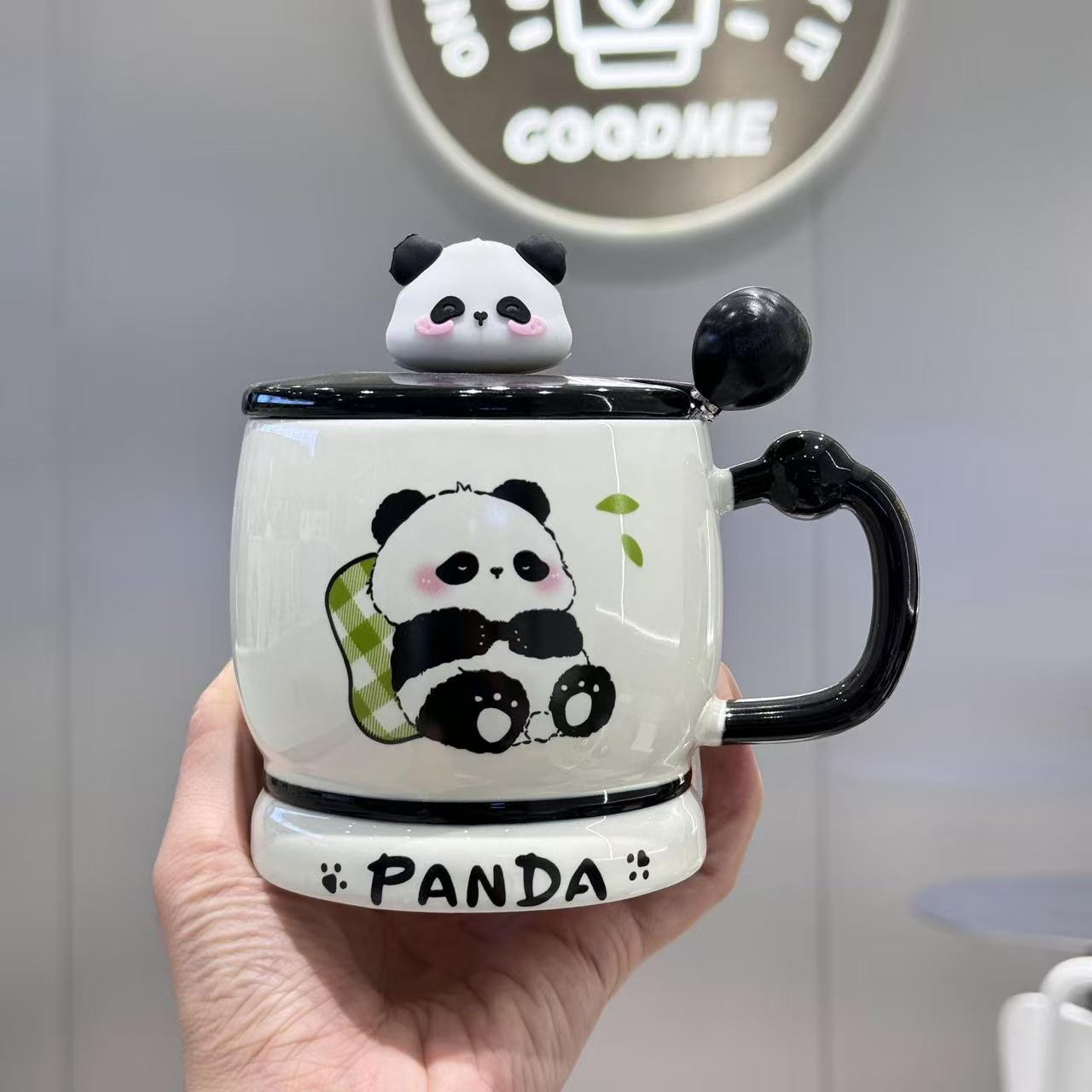 Cute panda, mug, ceramic cup with lid and spoon for couples, coffee cup, milk cup, birthday gift