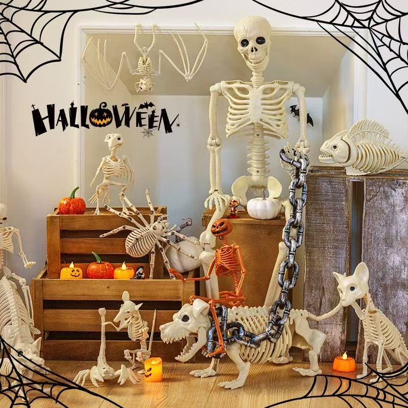 Halloween costume props simulation human skeleton ornaments animal skull bar decoration party scene layout