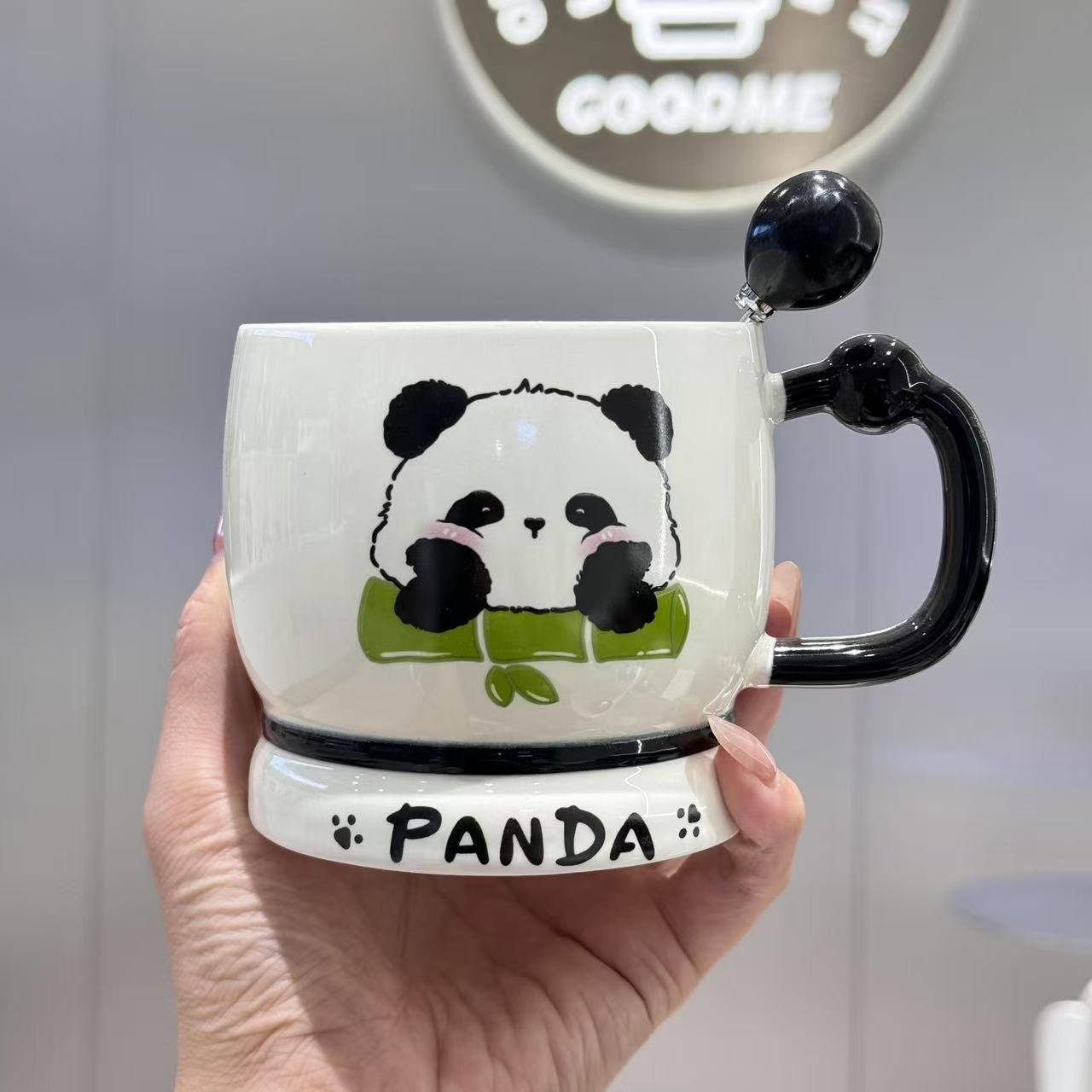 Cute panda, mug, ceramic cup with lid and spoon for couples, coffee cup, milk cup, birthday gift
