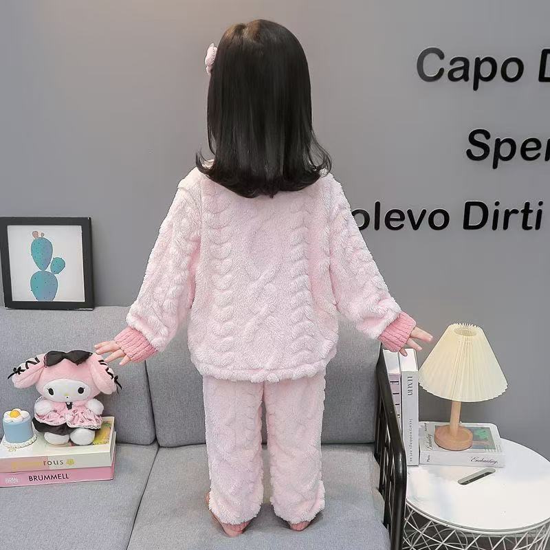 Children's flannel pajamas autumn and winter thickened girls Kuromi coral fleece home clothes baby winter warm suit