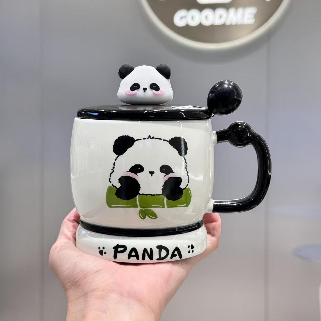 Cute panda, mug, ceramic cup with lid and spoon for couples, coffee cup, milk cup, birthday gift