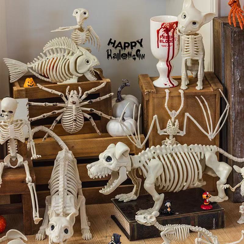 Halloween costume props simulation human skeleton ornaments animal skull bar decoration party scene layout